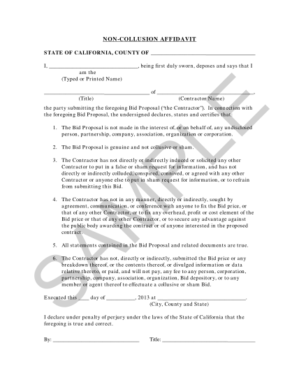 Affidavit Non Collusion Form Fill Out And Sign Printa 7706