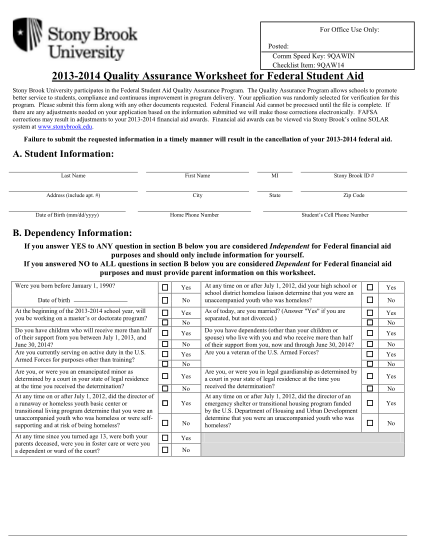51998440-2013-2014-quality-assurance-worksheet-for-federal-student-aid-stonybrook