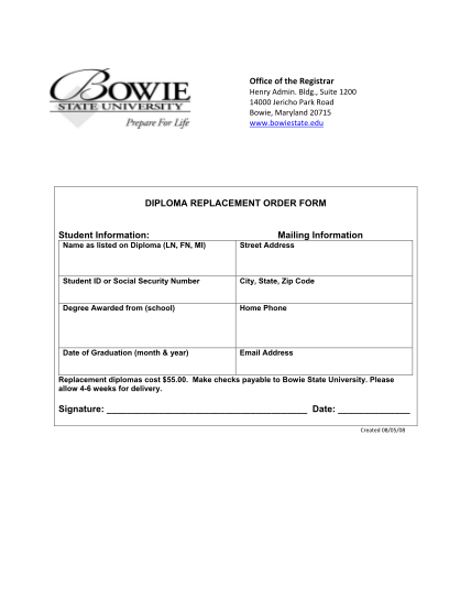 52010841-fillable-bowie-state-diploma-replacement-form-bowiestate
