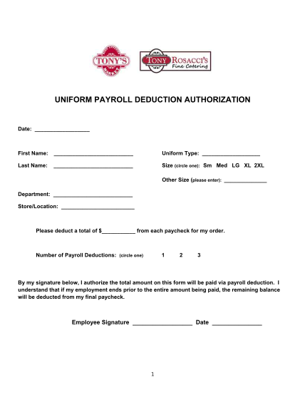 20 Payroll Deduction Authorization Form For Uniforms Page 2 Free To Edit Download And Print 9349