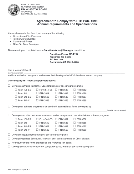 52158517-2011-form-1096-agreement-to-comply-with-ftb-publication-1098-annual-requirements-and-specifications-2011-california-form-1096