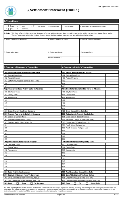 83 Hud 1 Settlement Statement Excel Free To Edit Download Print 