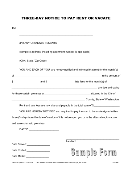 24 Three Day Notice To Pay Rent Or Vacate page 2 - Free to Edit ...