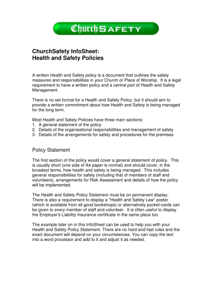 52366078-churchsafety-infosheet-health-and-safety-policies-churchsafety-org