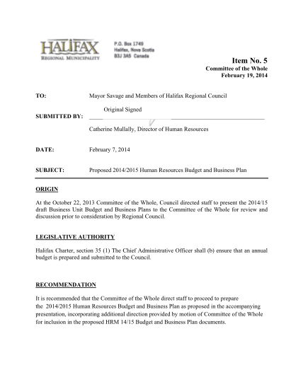 52713833-proposed-20142015-human-resources-budget-and-business-plan-feb-1914-committee-of-the-whole-hrm-halifax