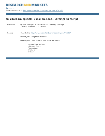 52859926-q3-2003-earnings-call-dollar-tree-inc-earnings-transcript