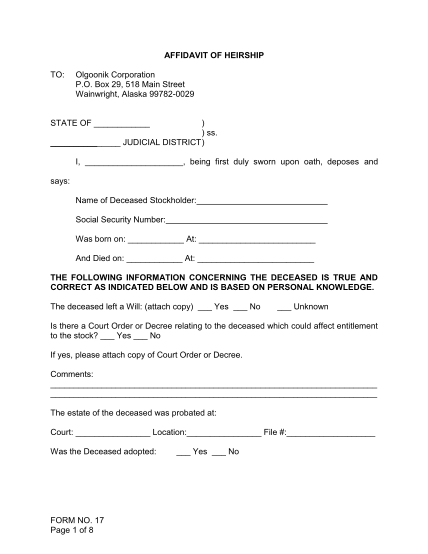52991558-form-no-17-page-1-of-8-affidavit-of-heirship-to-olgoonik
