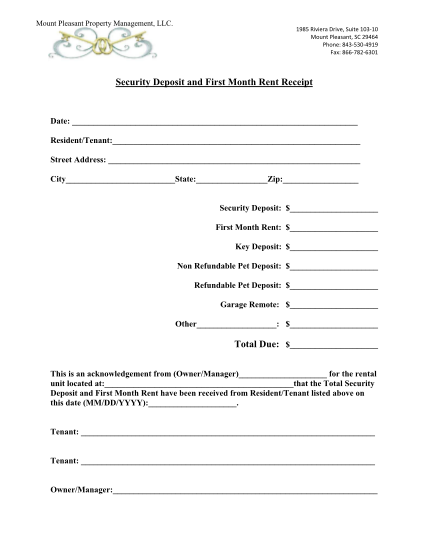 receipts for tenants security deposit