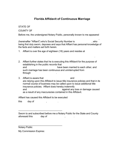 Affidavit Of Bona Fide Marriage