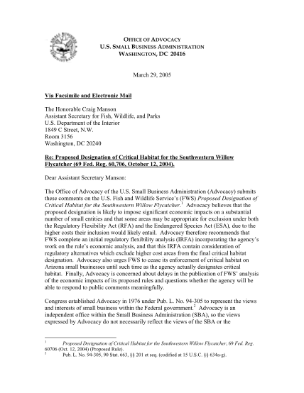 53368-fws05_03291-sba-office-of-advocacy--letter-dated-111805---us-fish-and--sba-small-business-administration-forms-and-applications-sba