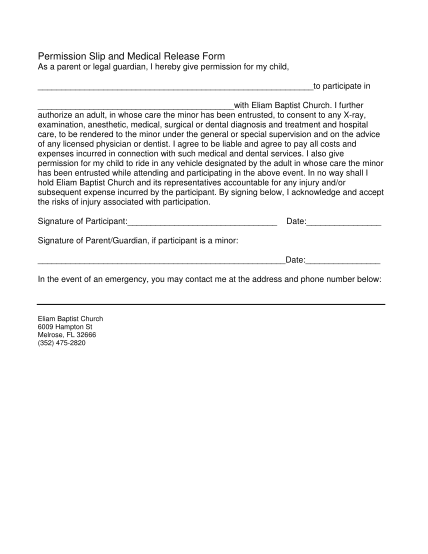 20 Church Permission Slip Template Free To Edit Download And Print Cocodoc 0798