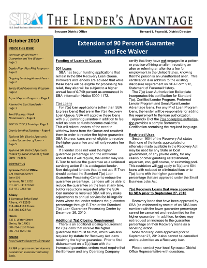 53704-syracuse-lend-er-newsletter-_october-2010-extension-of-90-percent-guarantee-and-fee-waiver--sba-sba-small-business-administration-forms-and-applications-sba