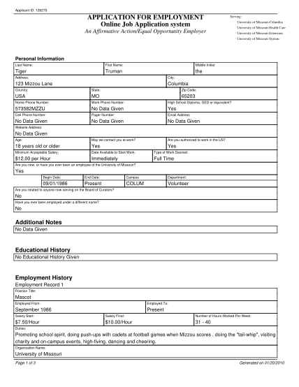 basic job application template