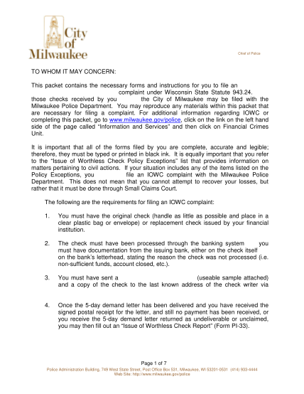54693202-1-amended-worthess-check-letter-page-1-city-of-milwaukee-city-milwaukee