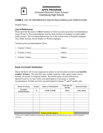 55012074-form-4-apps-program-advanced-placement-power-scholars-clarksburg-high-school-form-4-list-of-references-and-extra-curricular-verification-student-name-list-of-references-please-provide-the-names-of-three-teachers-to-whom-you-have-given