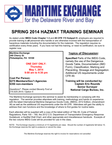 55404965-spring-2014-hazmat-training-seminar-maritime-exchange-for