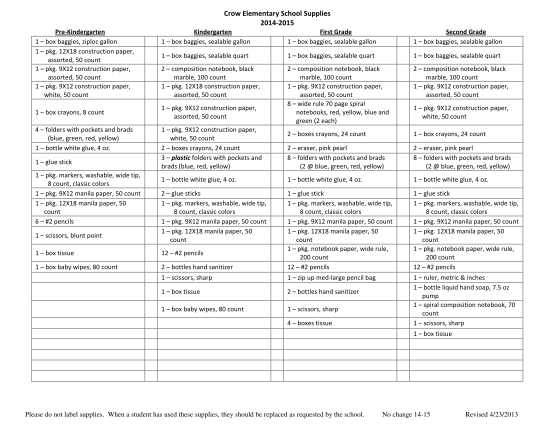 School Supplies List with Pictures: Edit, Print