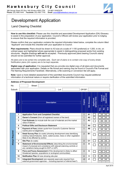56357701-da-land-clearing-checklist-fillable-2014-april-da-land-clearing-checklist-fillable-2014-april-hawkesbury-nsw-gov