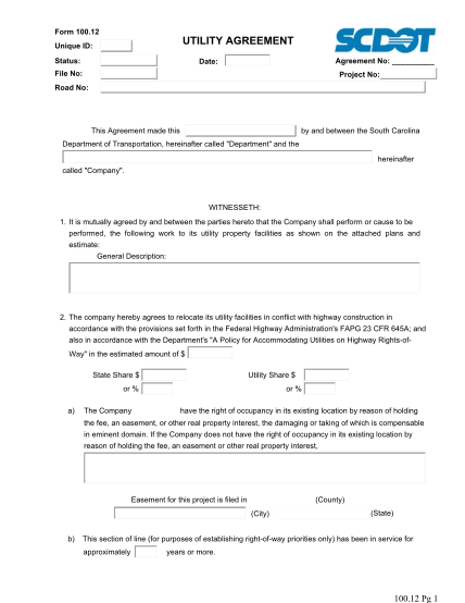56524521-form-10012-utility-agreement-south-carolina-department-of-scdot