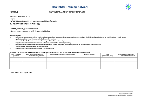 56619347-form-54-aqtf-internal-audit-report08pdf-healthstar-healthstar-edu