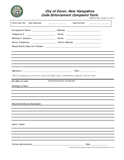 56662101-fillable-city-of-dover-nh-complaint-forms-dover-nh