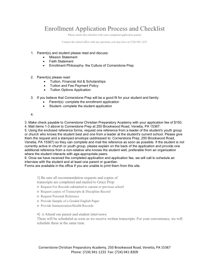 56736445-enrollment-application-process-and-checklist-cornerstone-prep-cornerstoneprep