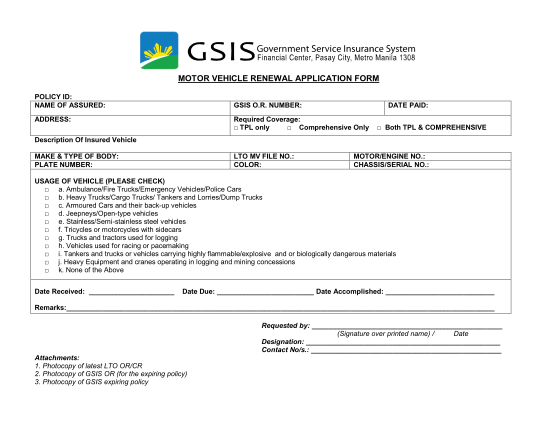 56991682-fillable-requirements-for-gsis-comprehensive-and-tpl-insurance-form