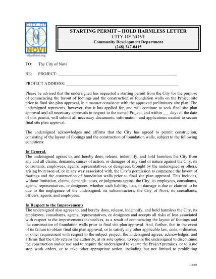 57013810-hold-harmless-letter-starting-permit-novi-michigan-cityofnovi