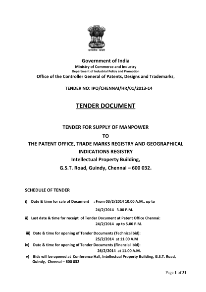 57209986-government-of-india-ministry-of-commerce-and-industry-department-of-industrial-policy-and-promotion-office-of-the-controller-general-of-patents-designs-and-trademarks-tender-no-ipochennaihr01201314-tender-document-tender-for-supply