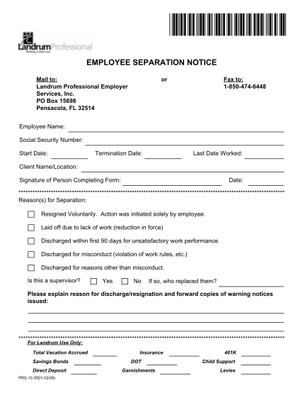 57761564-employee-separation-notice-mail-to-landrum-professional-employer-services-inc
