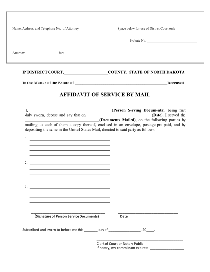 57911687-affidavit-of-service-by-mail-form-north-dakota-supreme-court-ndcourts