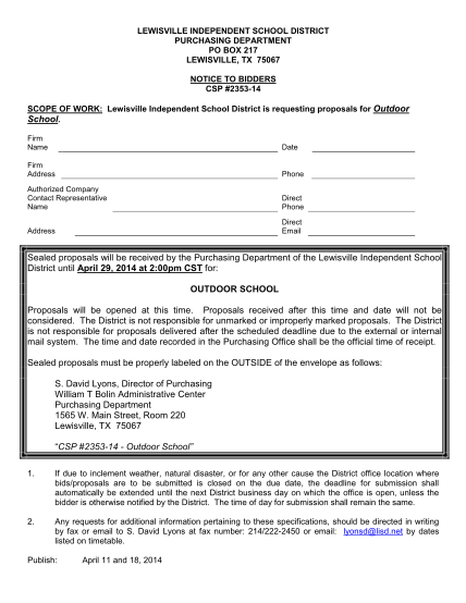 59814173-lewisville-independent-school-district-purchasing-department-po-box-217-lewisville-tx-75067-notice-to-bidders-csp-2353-14-scope-of-work-lewisville-independent-school-district-is-requesting-proposals-for-outdoor-school-lisd