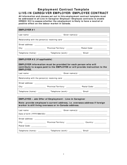 Free Caregiver Contract Template PRINTABLE TEMPLATES   59862112  Employment Contract Template LIVE IN CAREGIVER EMPLOYER Cic Gc  X 01 