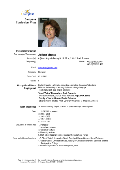 74 Europass Curriculum Vitae page 5 - Free to Edit, Download & Print ...