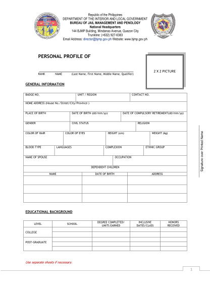 60678449-fillable-bjmp-personal-profile-form