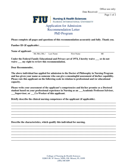 recommendation letter for phd admission pdf