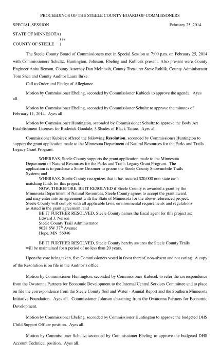 61079048-proceedings-of-the-steele-county-board-of-commissoners-special-session-february-25-2014-state-of-minnesota-ss-county-of-steele-the-steele-county-board-of-commissioners-met-in-special-session-at-700-p