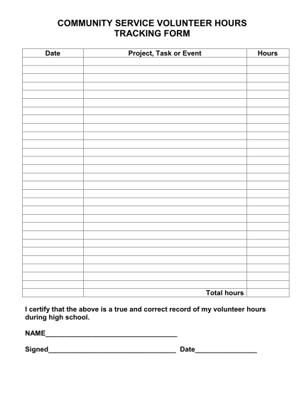 Printable Court Ordered Community Service Hours Log Sheet