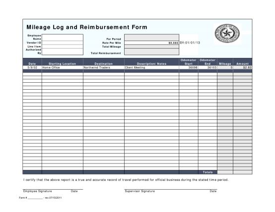 23 Mileage Log With Reimbursement Form - Free to Edit, Download & Print ...