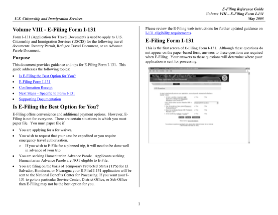 61313145-e-filing-reference-guide-volume-viii-e-filing-form-i-131-may-2005-u-uscis