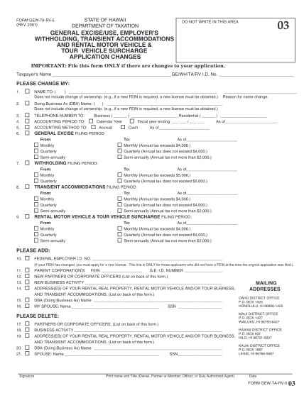 61531191-form-gew-ta-rv-5-rev-2001-general-exciseuse-employer-s-withholding-transient-accommodations-and-rental-motor-vehicle-amp-tour-vehicle-surcharge-application-changes-forms-2001