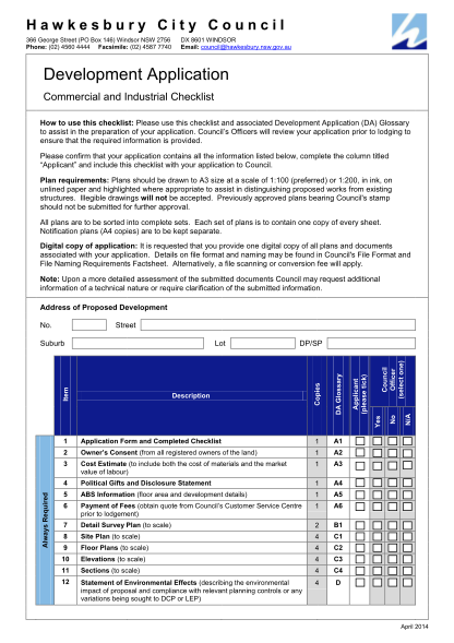 61721255-da-commercial-and-industrial-checklist-fillable-2014-april-da-commercial-and-industrial-checklist-fillable-2014-april-hawkesbury-nsw-gov