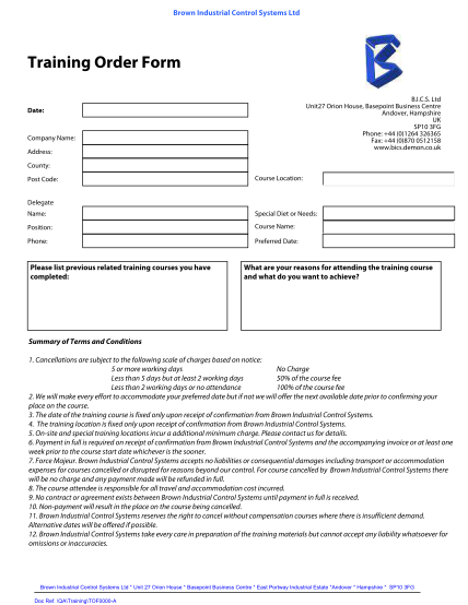 61929959-training-order-form-brown-industrial-control-systems-ltd