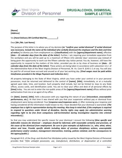 25 Sample Letter Of Dismissal Free to Edit Download Print CocoDoc