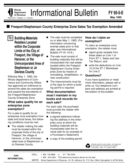 64466329-fy-95-0005-e-portstephenson-county-enterprise-zone-sales-tax-exemption-amended-fiscal-year-informational-bulletin-revenue-state-il