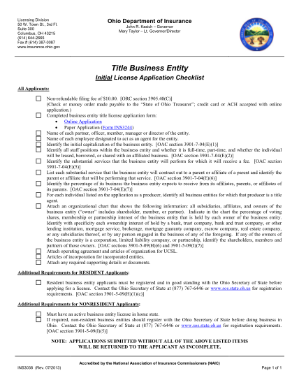 64833945-ins3038-title-business-entity-license-initial-application-checklist-insurance-ohio