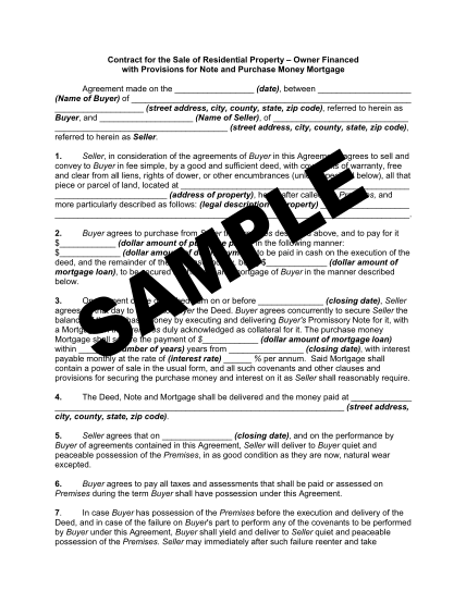64875900-fillable-contract-for-the-sale-of-residential-property-owner-financed-with-provisions-for-note-and-purchase-money-mortgage-form