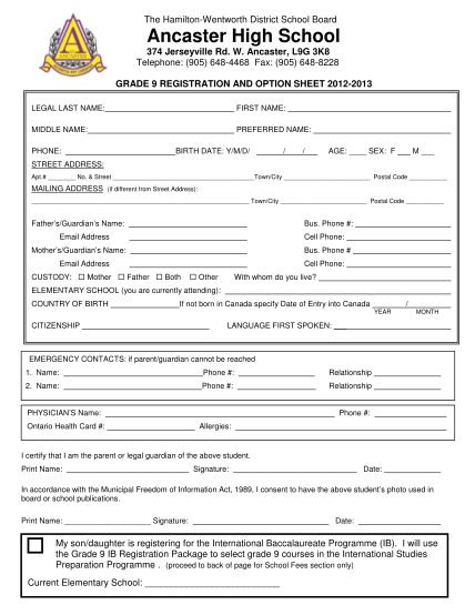 64929614-grade-9-registration-form-including-option-sheet-september-2012doc