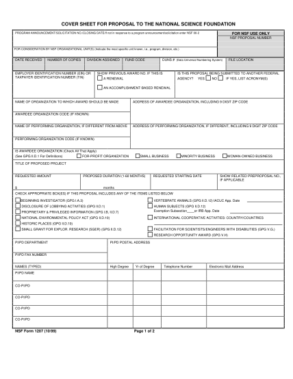 6499196-00form1207-cover-sheet-for-proposal-to-the-national-science-other-forms-nsf