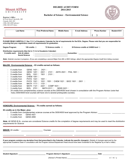 65378158-degree-audit-form-2014-2015-bachelor-of-science-environmental-science-registrar-s-office-62-york-street-sackville-nb-canada-e4l-1e2-506-364-2269-phone-506-364-2272-fax-last-name-first-preferred-name-middle-name-e-mail-address